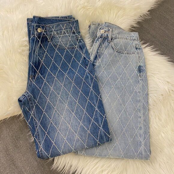 Zara Diamond Patterned Blue Jeans - Picture 8 of 8